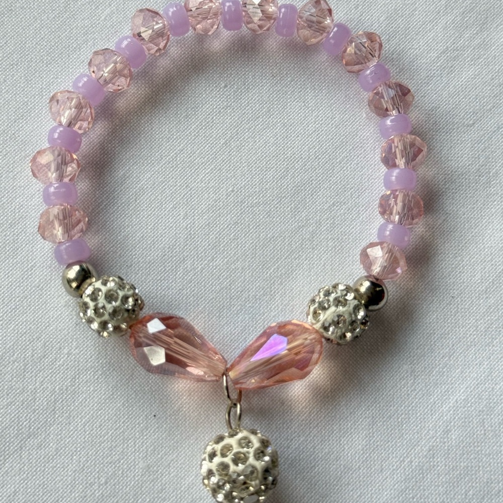 Elegant Pink and Silver Beaded Stretchy Bracelet